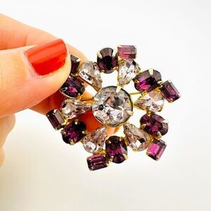 Vintage Purple Ombré Rhinestone Brooch in Gold Tone Setting